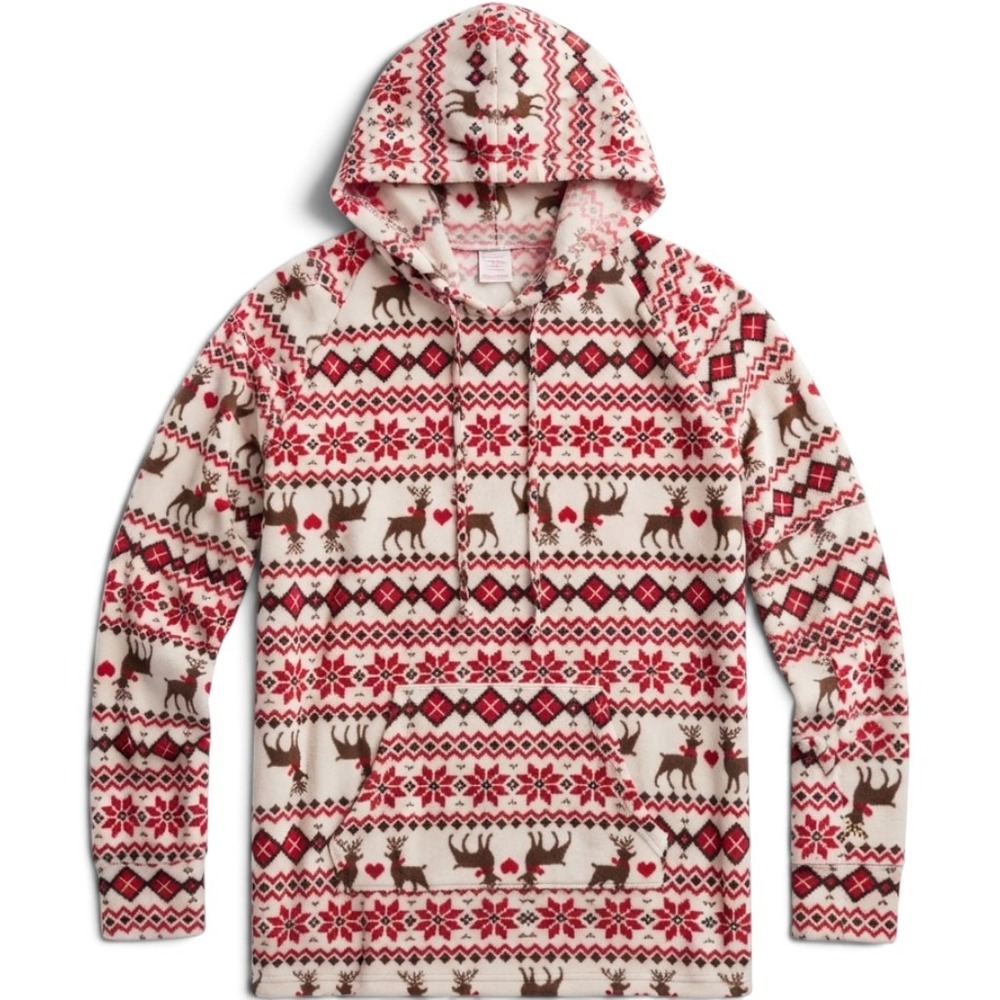 No Boundaries Womens XL Fleece Hoodie Fair Isle Reindeer Holiday Christmas Red